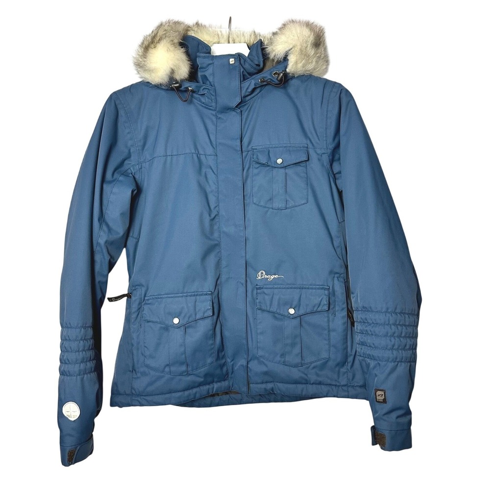 Vintage Y2K Orage PRIME/10 Blue Insulated Ski Jacket w/ Faux Fur Hood XS